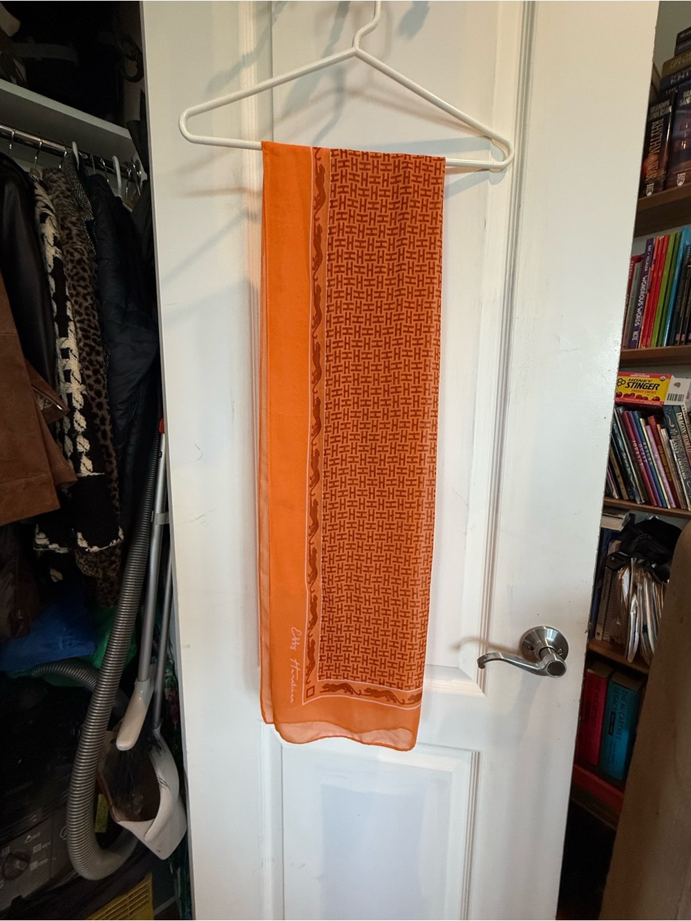 Orange Patterned Silk Scarf - Picture 3 of 6